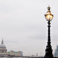 Buy canvas prints of Illuminated Street Lamp On The Southbank Of The River Thames At  by Peter Greenway