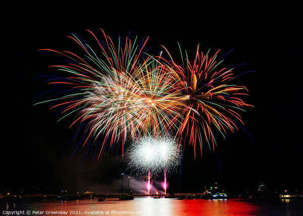 Fireworks Over The Barbican Harbour, Plymouth During The British Firework Championships Picture Board by Peter Greenway
