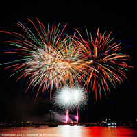 Buy canvas prints of Fireworks Over The Barbican Harbour, Plymouth During The British Firework Championships by Peter Greenway