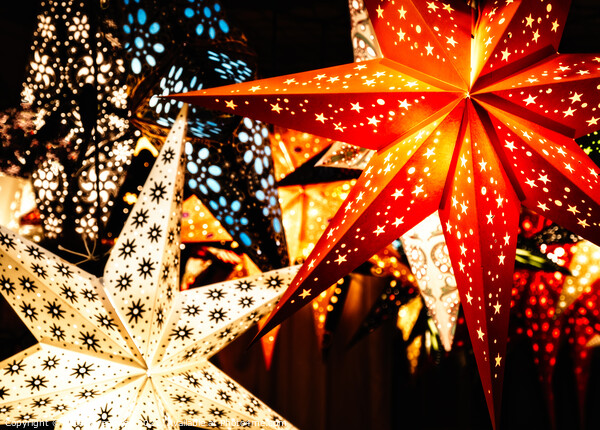 Colourful Illuminated Christmas Star Decorations Picture Board by Peter Greenway