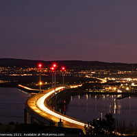 Buy canvas prints of Light Trails Over Kessock Bridge In Inverness After Dark by Peter Greenway