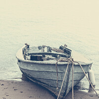 Buy canvas prints of Moored Rowing Boat At Low Tide, Shaldon, Devon by Peter Greenway