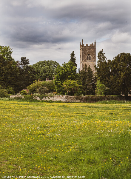The Tower Of Straton Audley Parish Church, Oxfordshire From Across The Meadow Picture Board by Peter Greenway