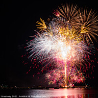 Buy canvas prints of Fireworks Over The Barbican Harbour, Plymouth by Peter Greenway