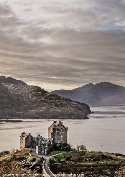 Eilean Donan Castle in the Scottish Highlands From The Hills Picture Board by Peter Greenway