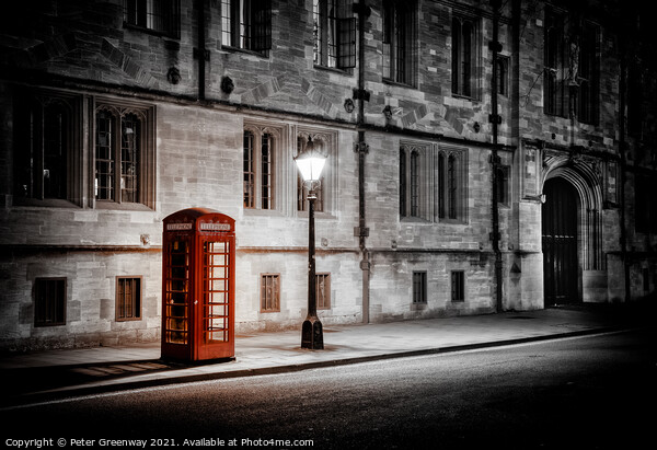 Illuminated Red Telephone Box In St Giles, Oxford Picture Board by Peter Greenway