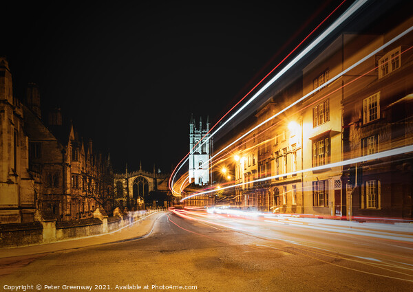 Traffic Light Trails Past Oxford University Magdal Picture Board by Peter Greenway