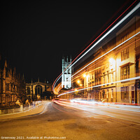 Buy canvas prints of Traffic Light Trails Past Oxford University Magdal by Peter Greenway