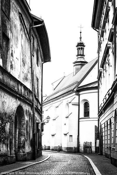 Cobbled Street & A Church In The Old Town In Kracow Picture Board by Peter Greenway