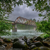 Buy canvas prints of Rail road bridge over the Skykomish River Railroad in Western Washington state. by Chuck Koonce