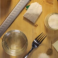 Buy canvas prints of cutting board with cutlery and glass by Andrei Babchanok