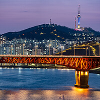 Buy canvas prints of Han river and Seoul Tower on Namsan Mountain in central Seoul South Korea by Mirko Kuzmanovic