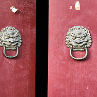 Buy canvas prints of Chinese Lion head door knob knockers in Beijing by Mirko Kuzmanovic