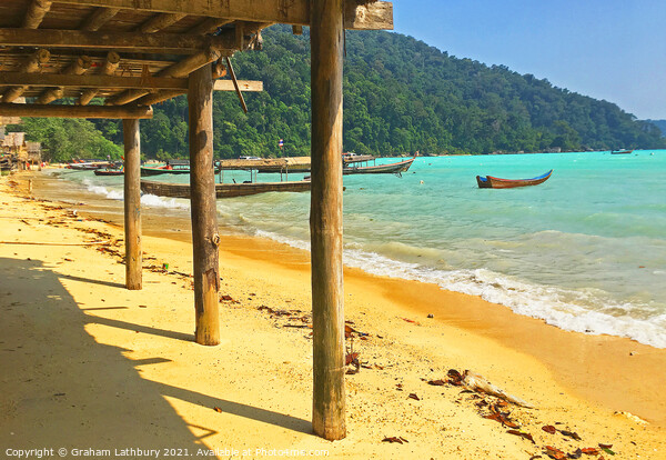Thailand beach & fishing boats Picture Board by Graham Lathbury