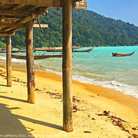 Buy canvas prints of Thailand beach & fishing boats by Graham Lathbury