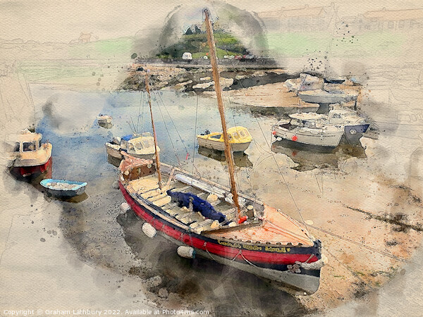Watercolour Cemaes Harbour, Anglesey Picture Board by Graham Lathbury