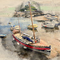 Buy canvas prints of Watercolour Cemaes Harbour, Anglesey by Graham Lathbury