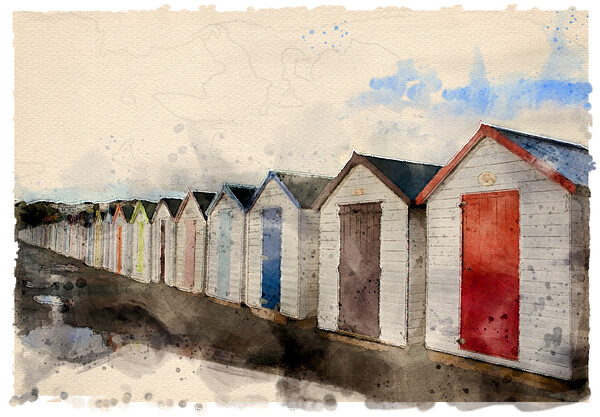 Goodrington Beach Huts - Watercolour Picture Board by Graham Lathbury