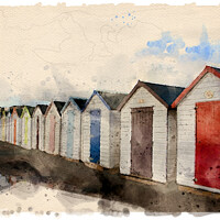 Buy canvas prints of Goodrington Beach Huts - Watercolour by Graham Lathbury