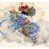 Buy canvas prints of Exeter Bicycle flowers, watercolour by Graham Lathbury