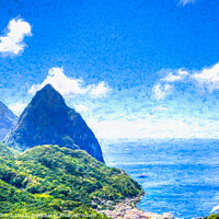 Buy canvas prints of View over the town of Soufrière to the Pitons on t by Stuart Chard