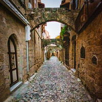 Buy canvas prints of Rhodes old town street by Stuart Chard