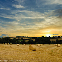 Buy canvas prints of Hay bales and English countryside sunset by Stuart Chard