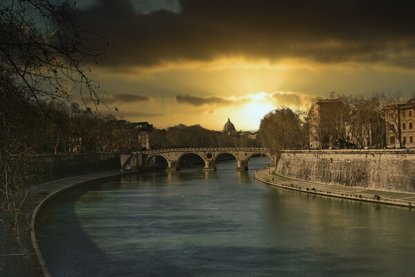 River Tiber in Rome at sunset Picture Board by Travel and Pixels 