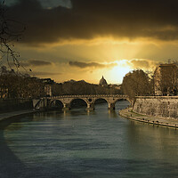 Buy canvas prints of River Tiber in Rome at sunset by Stuart Chard