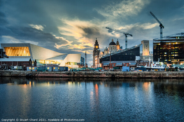 Liverpool skyline at night Picture Board by Stuart Chard