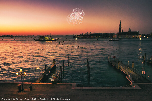 Venice bay at sunset with fireworks Picture Board by Travel and Pixels 