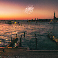 Buy canvas prints of Venice bay at sunset with fireworks by Stuart Chard