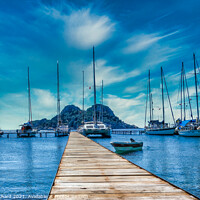 Buy canvas prints of Bay with boats on a jetty artwork by Stuart Chard