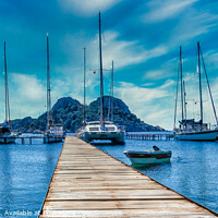 Buy canvas prints of Bay with boats on a jetty by Stuart Chard