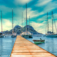 Buy canvas prints of Bay with boats on a jetty - Panorama artwork by Stuart Chard
