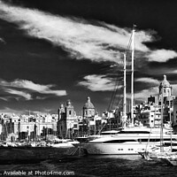 Buy canvas prints of Malta, Birgu Yacht Marina; Black and white by Stuart Chard