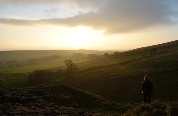 Sunset over Hadrian's Wall Picture Board by Peter Wiseman
