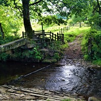 Buy canvas prints of Clam bridge and ford, Wycoller Country Park by Peter Wiseman