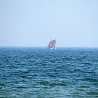 Buy canvas prints of Lone red sailing boat by Roy Hinchliffe