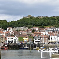 Buy canvas prints of Scarborough harbour and castle by Roy Hinchliffe