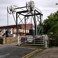 Buy canvas prints of Canal lift bridge Huddersfield by Roy Hinchliffe