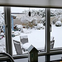 Buy canvas prints of Snowy view from kitchen window in Yorkshire by Roy Hinchliffe