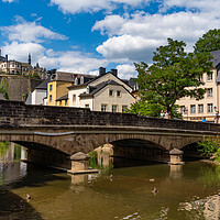 Buy canvas prints of View of Grund district and Alzette river in Luxembourg City by Chun Ju Wu