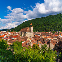 Buy canvas prints of Panorana of the old city center of Brasov and Tampa Mountain, Romania by Chun Ju Wu