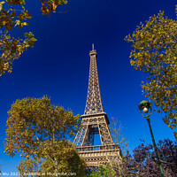 Buy canvas prints of Eiffel Tower with sunny blue sky in Paris, France by Chun Ju Wu