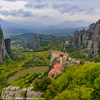 Buy canvas prints of Landscape of monastery and rock formation in Meteora, Greece by Chun Ju Wu
