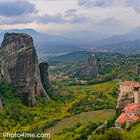 Buy canvas prints of Panorama of the landscape of monastery and rock formation in Meteora, Greece by Chun Ju Wu