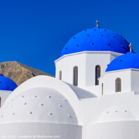 Buy canvas prints of Blue domed church in Santorini, Greece by Chun Ju Wu