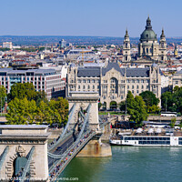 Buy canvas prints of Aerial view of Széchenyi Chain Bridge across the River Danube connecting Buda and Pest, Budapest, Hungary by Chun Ju Wu