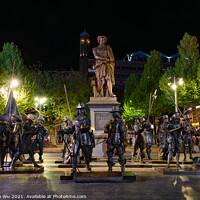 Buy canvas prints of Night view of the sculptures of the Night Watch at the Rembrandtplein in Amsterdam, Netherlands by Chun Ju Wu